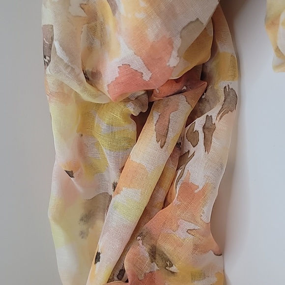 Susan Graver Floral Yellow Orange Brown Scarf Summer Spring Fall - Picture 4 of 5